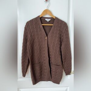 Classic Cable-Knit Brown Cardigan Sweater - Vintage Celine